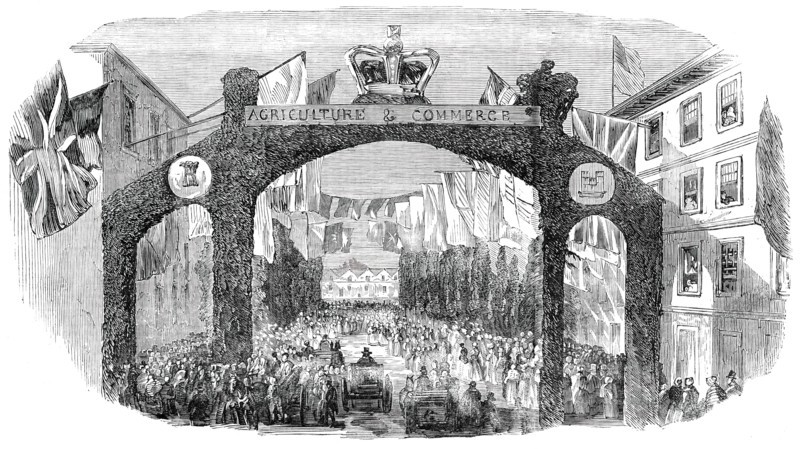 Arch across Queen-Street, Exeter, (Royal Agricultural Society of England Meeting and Exhibition), 18 Creator: Unknown.