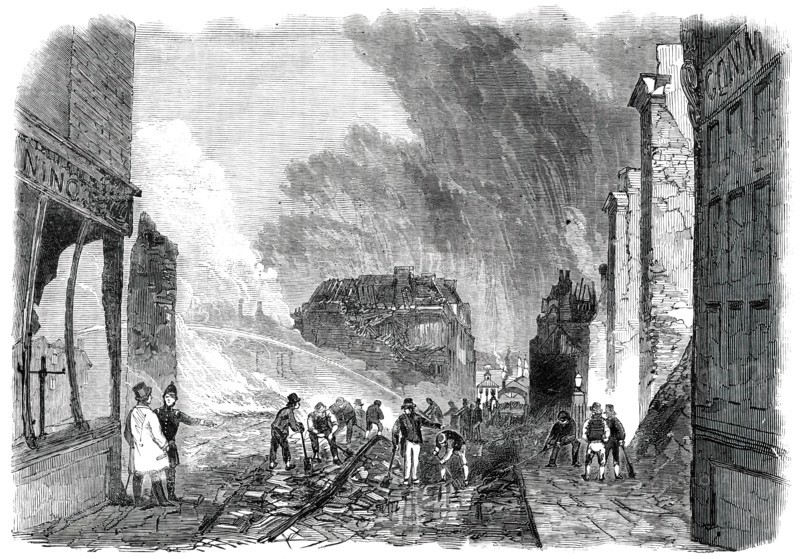Ruins of the Great Fire at Gravesend - High-Street - looking North, 1850. Creator: Unknown.