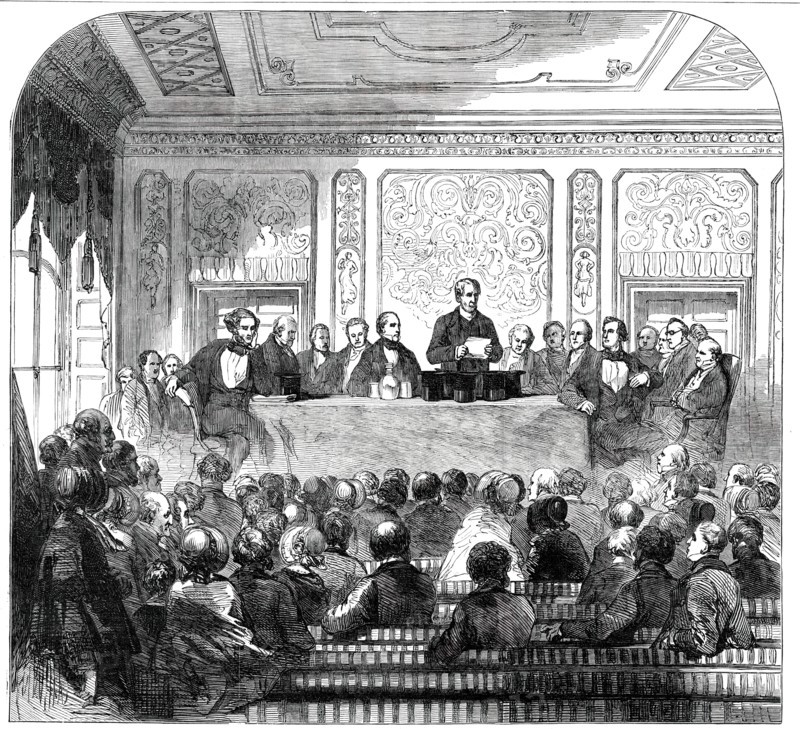 Meeting...for the Erection of a Memorial to the late Sir Robert Peel, 1850. Creator: Unknown.