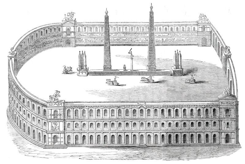 Chariot Race in the Circus Maximus - Rome, 1850. Creator: Unknown.