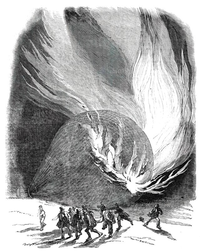 Mrs. Graham's Balloon on Fire, 1850. Creator: Unknown.