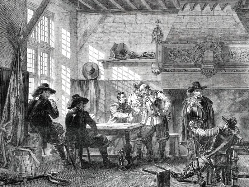 The Guard Room - painted by L. Haghe, 1850. Creator: Walter Mason.