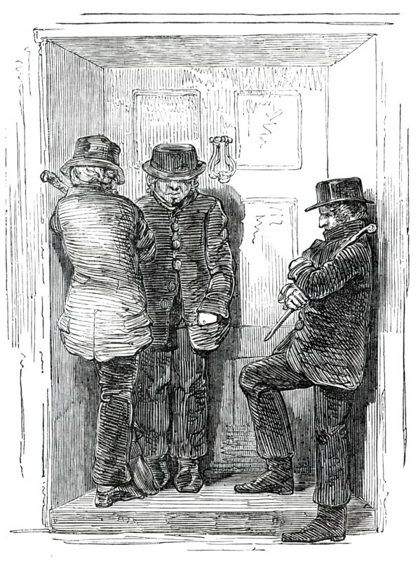 There are three men waiting outside, and I'm afraid to go out, 1850. Creator: Unknown.