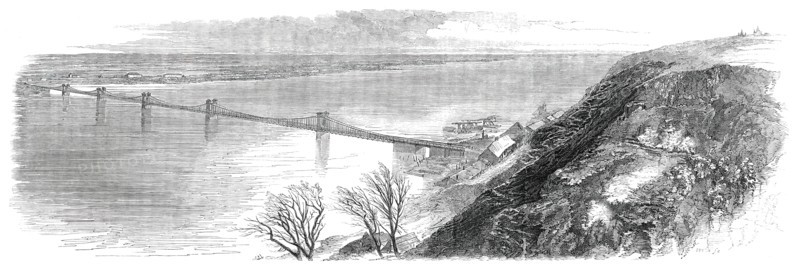 Suspension-Bridge across the Dnieper, at Kieff, in Russia, 1850. Creator: Unknown.