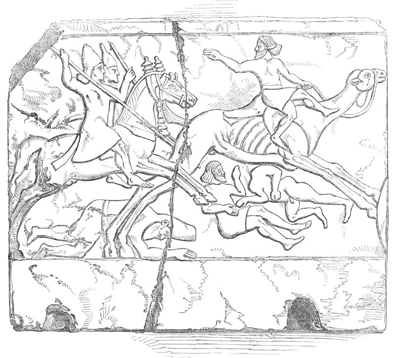 Nimroud Sculptures...Flight of an Arab Mounted upon a Camel, 1850. Creator: Unknown.