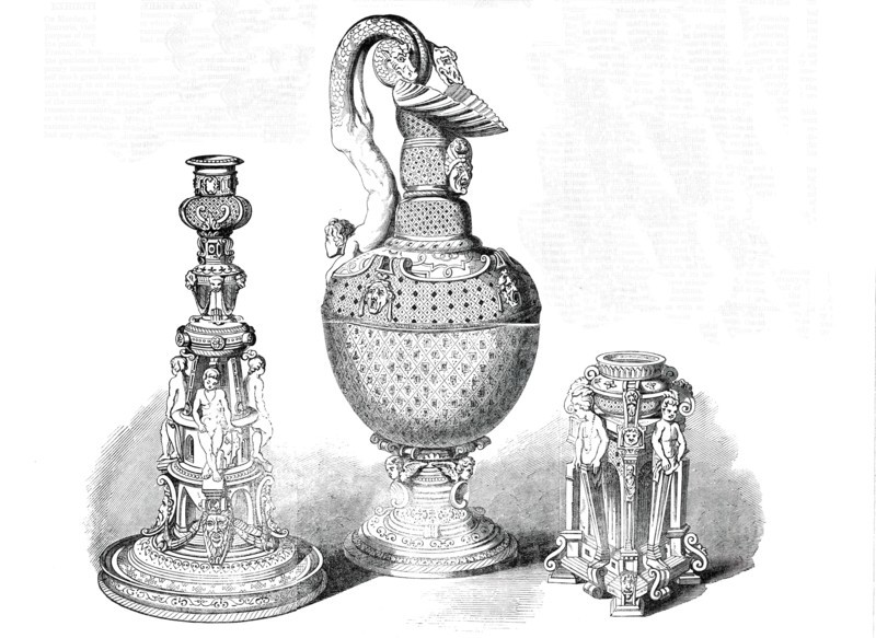 Ware of Henry II. of France - Candlestick, Ewer, Salt-Cellar, 1850. Creator: Unknown.