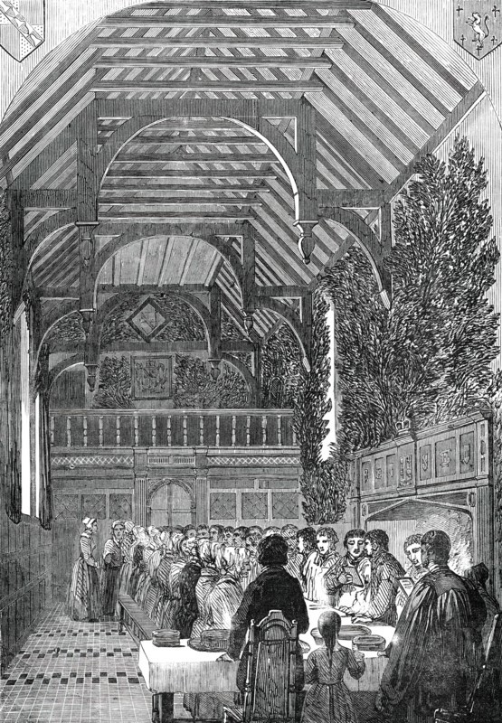 Celebration of Palm Sunday in the Hall of Sackville College, East Grinstead, 1850. Creator: Unknown.