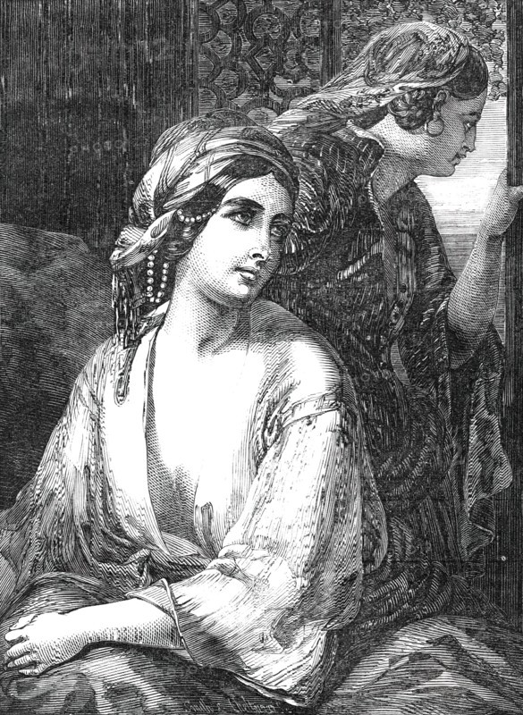 Exhibition of the British Institution - No. 2., "Medora" - painted by W. Fisher, 1850. Creator: Smith & Cheltnam.
