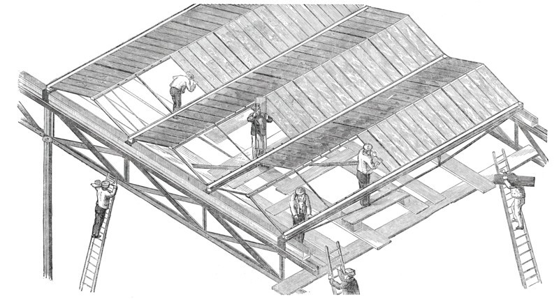 The Building in Hyde Park, for the Great Exhibition of 1851 - Glazing the Roof, 1850. Creator: Unknown.