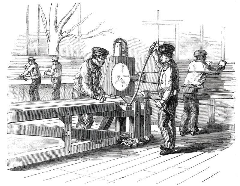 The Great Exhibition Building in Hyde Park - the Sash-Bar Finishing Machine, 1850. Creator: Unknown.