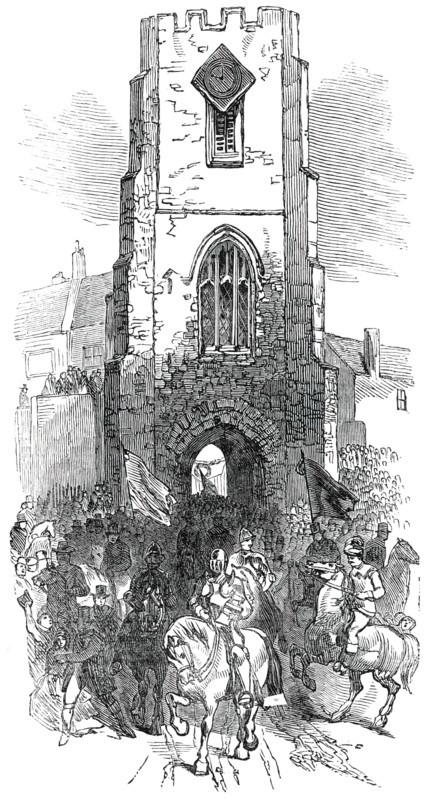 The Procession passing the Hospital, Warwick May Fair Show, 1850. Creator: Unknown.