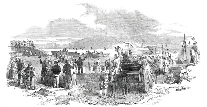 Departure of the "Viceroy" Steamer from the Dock Quay, Galway, 1850. Creator: Unknown.