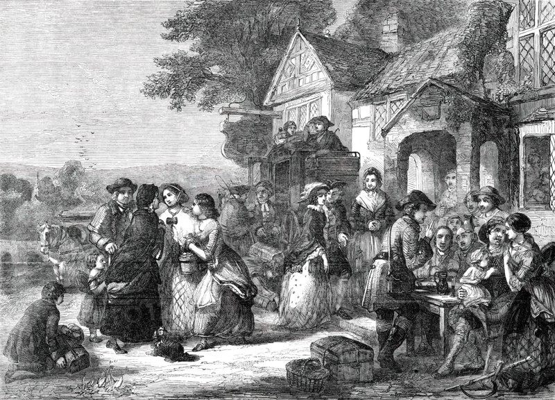The Arrival of the Coach - a Roadside Inn a Century Ago - painted by T. F. Marshall, 1850. Creator: Unknown.