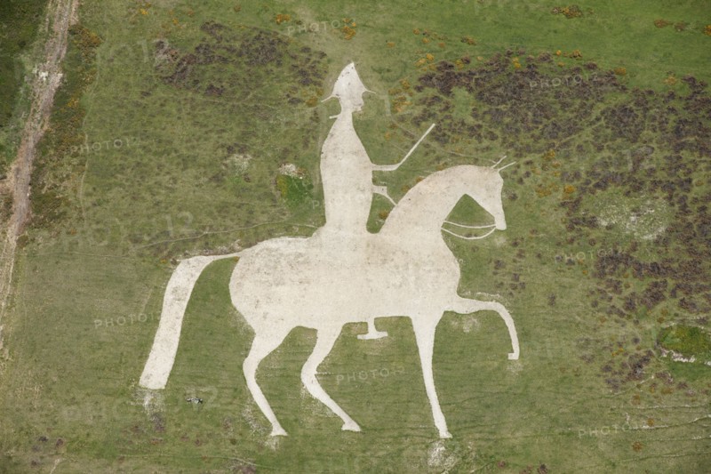 Chalk cut hill figure of George III on horseback, White Horse Hill, near Osmington, Dorset, 2015. Creator: Damian Grady.