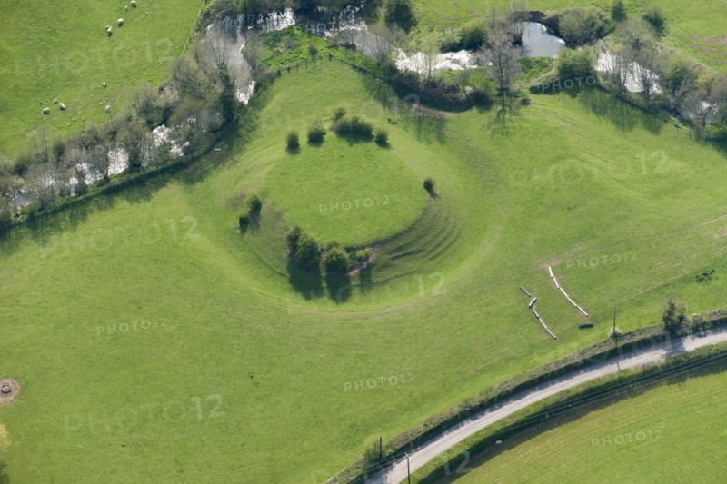 Earthwork remains of a motte castle, Chanstone Mill, Herefordshire, 2016. Creator: Damian Grady.
