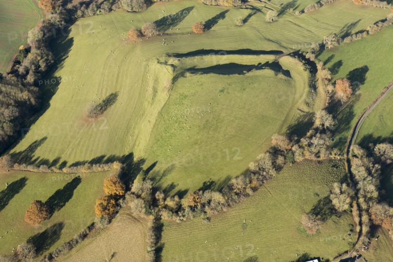 Bach Camp, a univallate Iron Age hillfort earthwork, near Brockmanton, Herefordshire, 2016. Creator: Damian Grady.