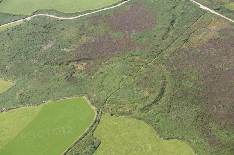 Caer Bran Iron Age multivallate hillfort earthwork, near Sancreed, Cornwall, 2016. Creator: Damian Grady.