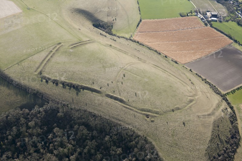 Iron Age univallate hillfort earthwork on Winklebury Hill, Wiltshire, 2016. Creator: Damian Grady.