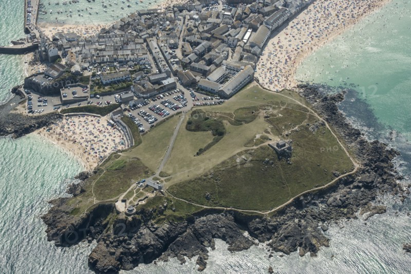 Promontory fort, Chapel of St Nicholas and coastal battery on St Ives Head, St Ives, Cornwall, 2016. Creator: Damian Grady.