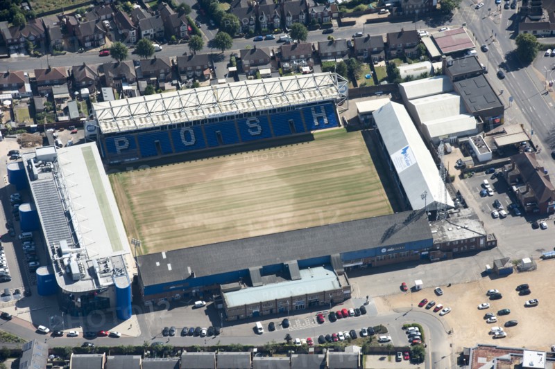 London Road Stadium, home to Peterborough United FC, Peterborough, Cambridgeshire, 2018. Creator: Emma Trevarthen.