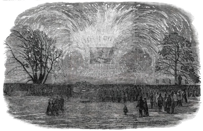Fireworks at the Merchant Seamen's Orphan Asylum, Bow-Road, on Tuesday, 1850. Creator: Unknown.