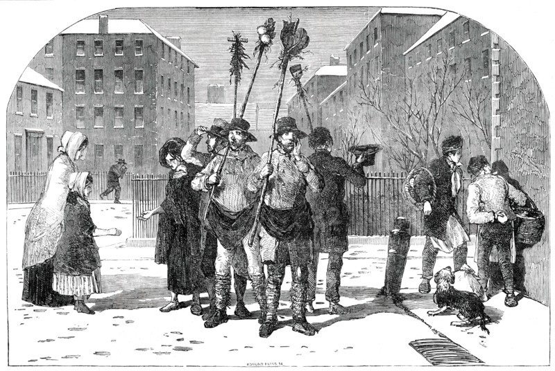 Frozen-Out Gardeners and Snow Clearers - drawn by Foster, 1850.  Creator: Edmund Evans.