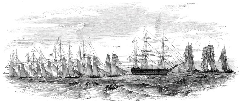 The Royal Yacht Squadron Saluting the French Squadron - sketched by the Hon. Dudley Pelham, 1850. Creator: Unknown.