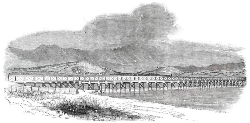 Opening of the Whitehaven and Furness Junction Railway - Duddon Sands Viaduct, 1850. Creator: Unknown.