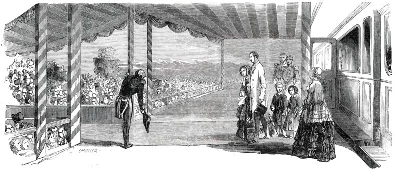 Queen Victoria and Prince Albert at the Railway Station at Edinburgh, 1850. Creator: Ebenezer Landells.
