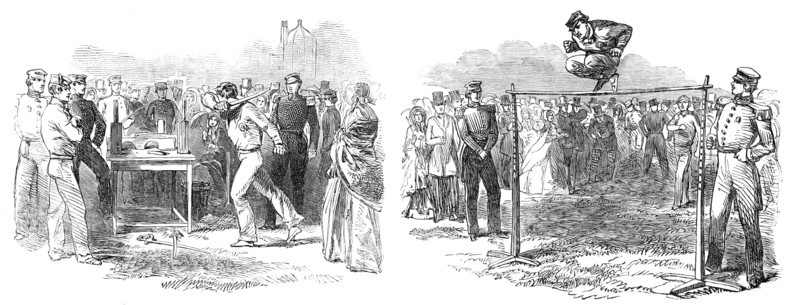 Athletic Games at the Royal Military Academy, Woolwich - Running High Jump, 1850. Creator: Unknown.