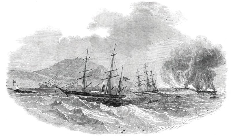 The "Cormorant" at Anchor, Destroying the Slave-Brigs "Serea" and "Donna Anna", 1850. Creator: Unknown.