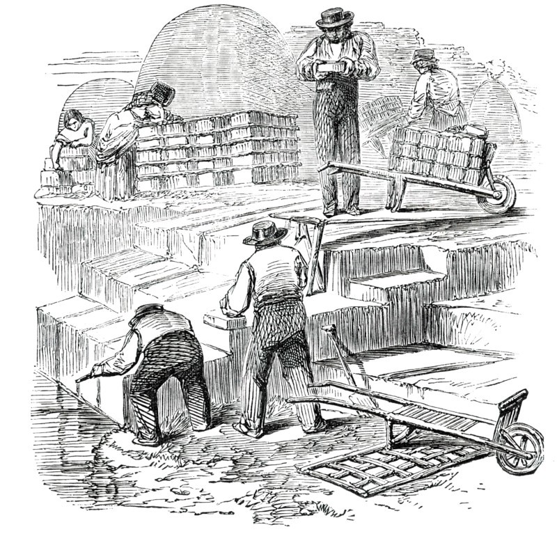 Cutting Turf, and Preparing it for the Rick, 1850. Creator: Smyth.