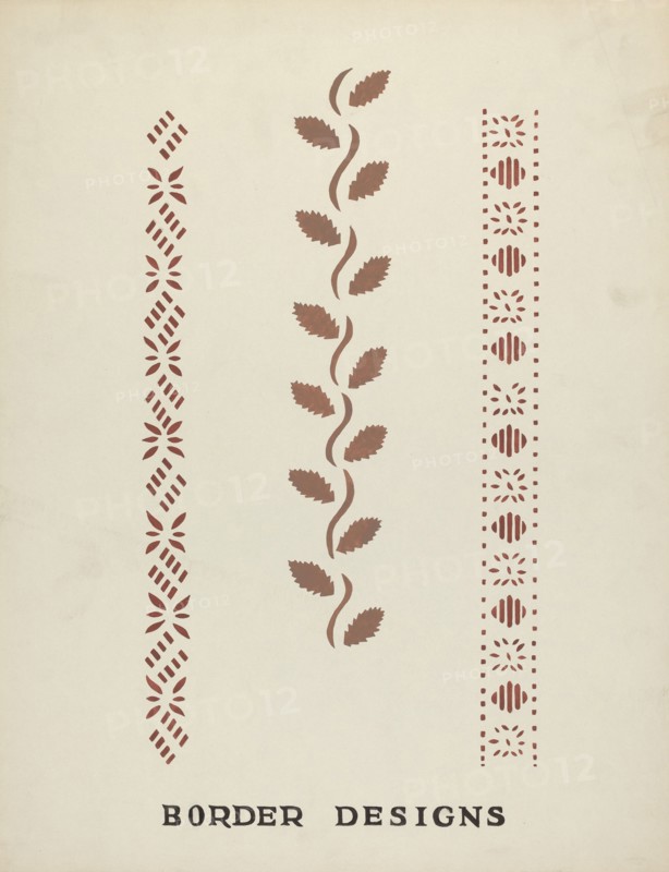 Border Designs from Proposed Portfolio "Maine Wall Stencils", 1935/1942. Creator: Mildred E Bent.