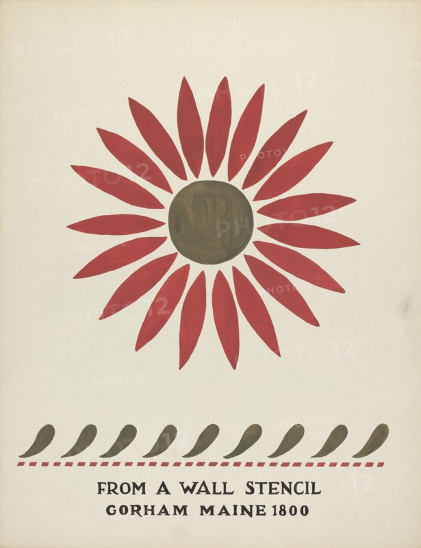 Design from Gorham, Maine 1800: from Proposed Portfolio "Maine Wall Stencils", 1935/1942. Creator: Mildred E Bent.