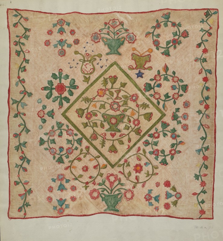 Applique Quilt, 1935/1942. Creator: Mildred E Bent.
