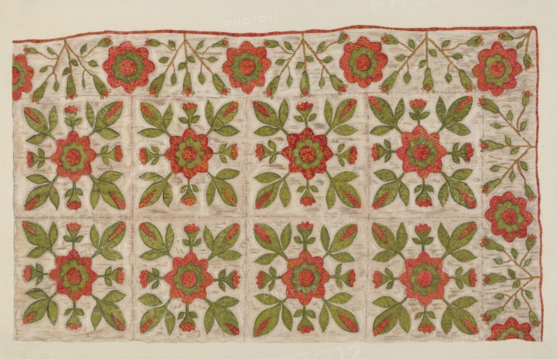 Appliqued Quilt, 1935/1942. Creator: Mildred E Bent.
