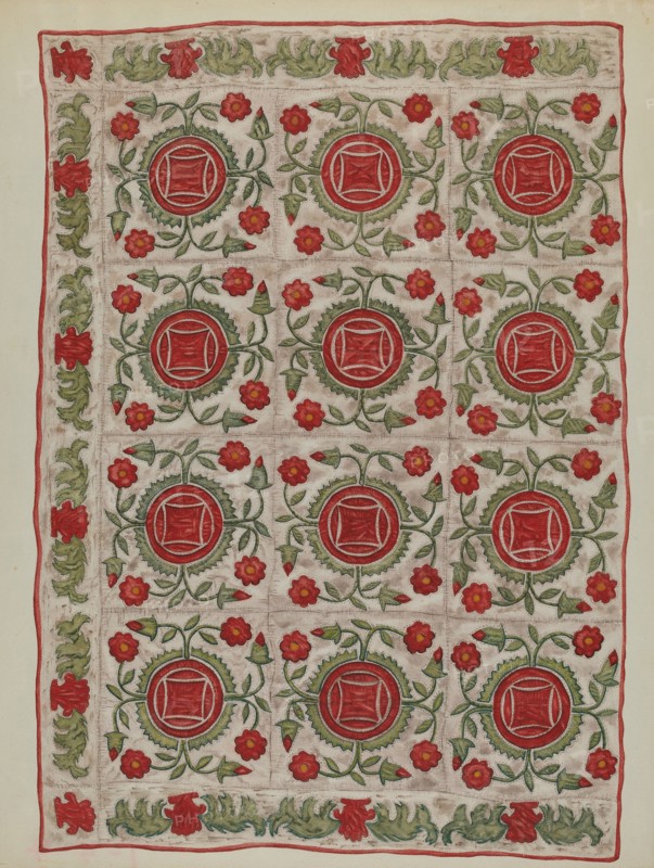Applique Quilt, 1935/1942. Creator: Mildred E Bent.