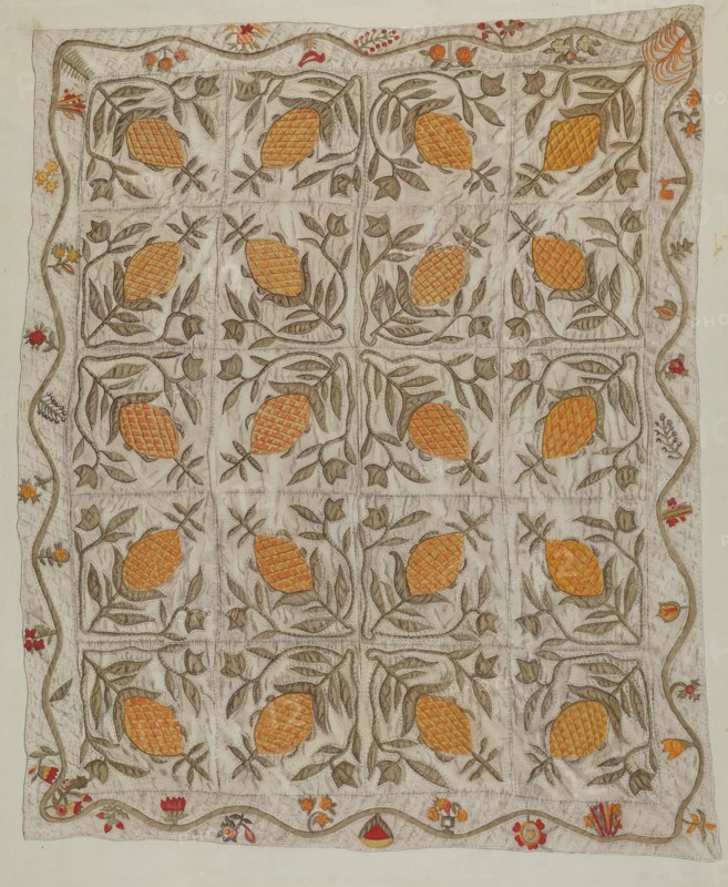 Pineapple Quilt, 1935/1942. Creator: Mildred E Bent.