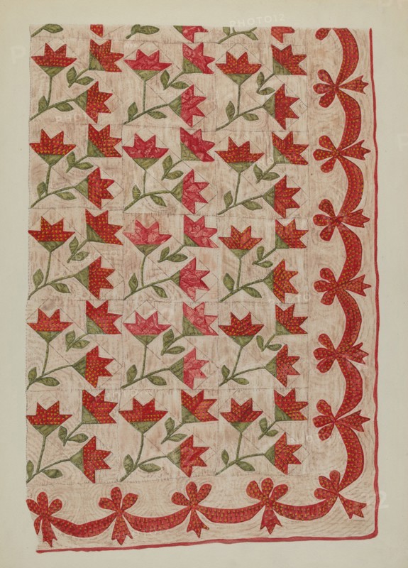 Appliqued Quilt, 1935/1942. Creator: Mildred E Bent.
