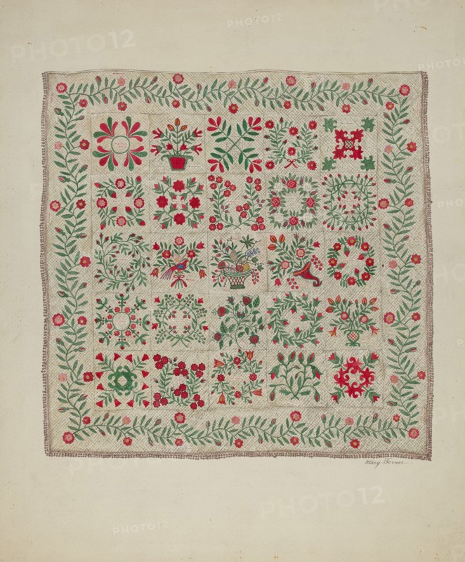 Applique Quilt, 1935/1942. Creator: Mary Berner.