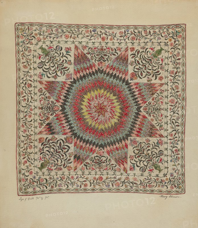 Patchwork and Applique Quilt, c. 1936. Creator: Mary Berner.