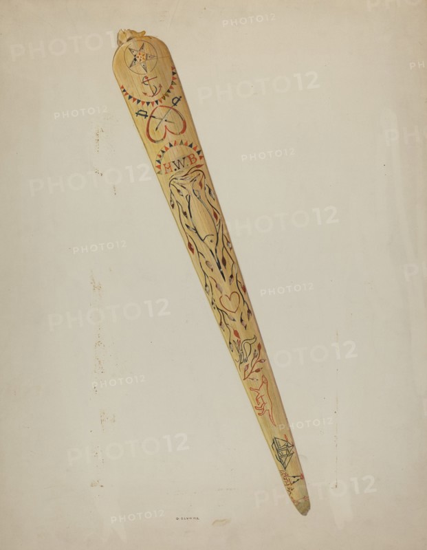 Scrimshaw: Swordfish Bill, c. 1941. Creator: Oscar Bluhme.
