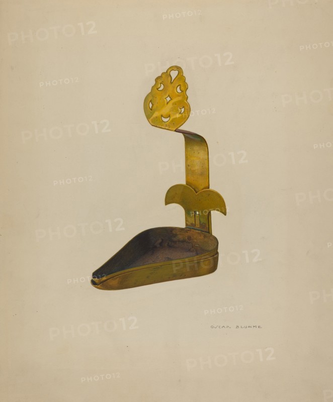 Brass Betty Lamp, c. 1940. Creator: Oscar Bluhme.