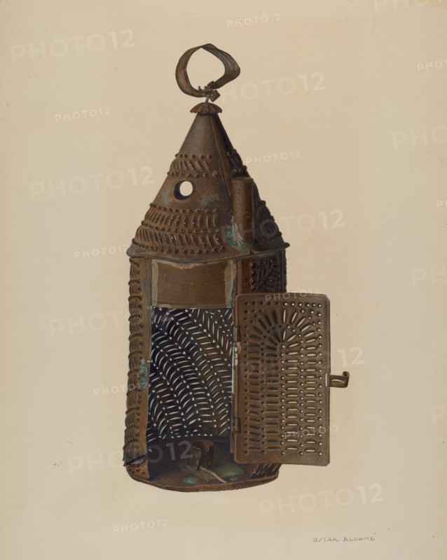 Perforated Tin Lantern, c. 1940. Creator: Oscar Bluhme.
