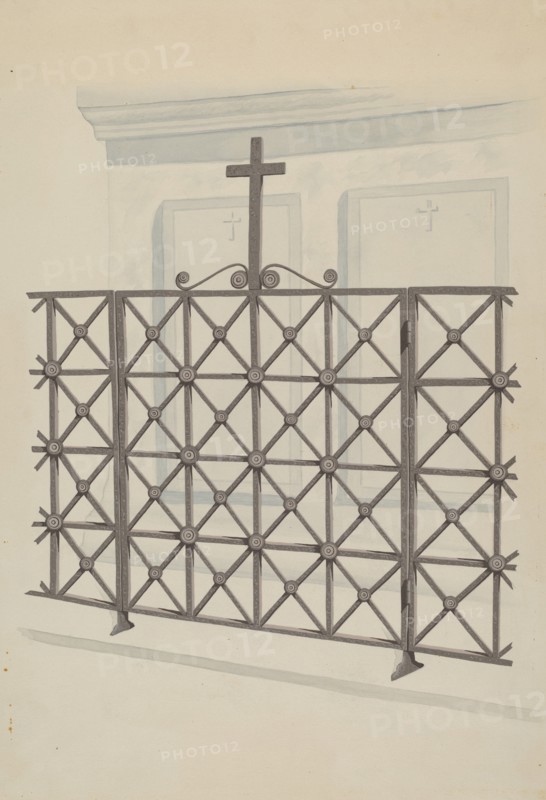 Iron Gate and Fence, c. 1936. Creator: Joseph L. Boyd.