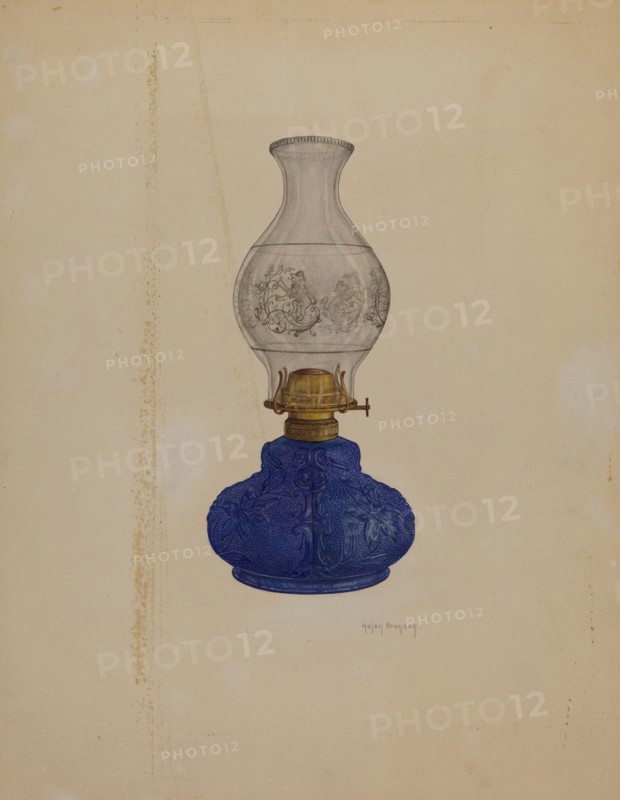 Blue Glass Lamp, c. 1937. Creator: Helen Bronson.