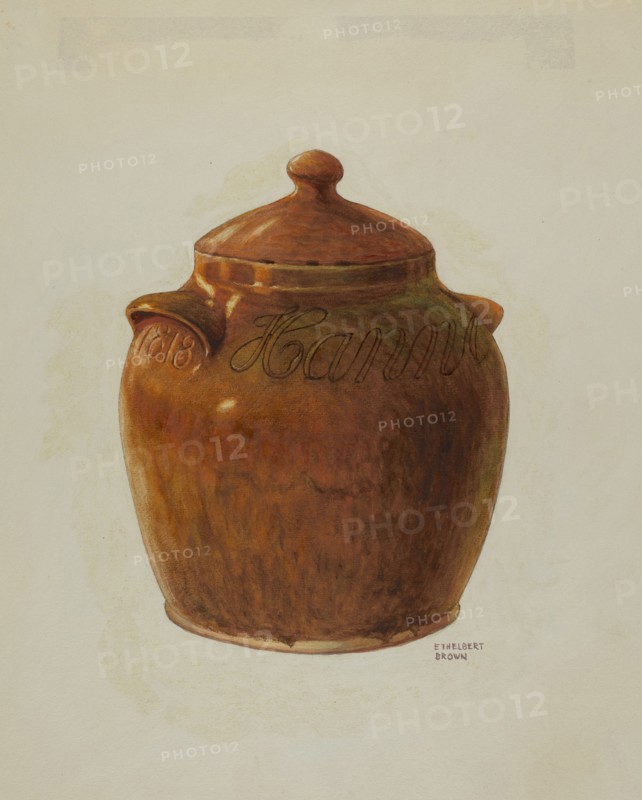 Pa. German Jar with Lid, c. 1941. Creator: Ethelbert Brown.