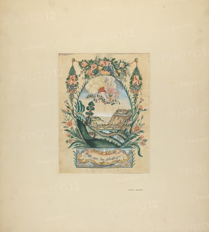 Zoar Decorative Painting: "This World and the Next", c. 1938. Creator: Angelo Bulone.
