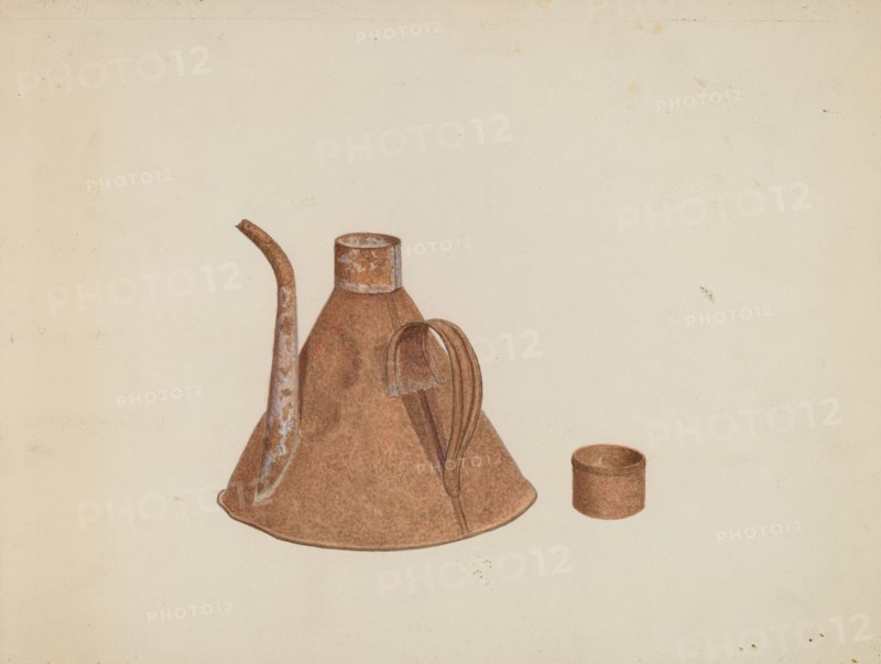 Oil Can with Spout, c. 1938. Creator: Earl Butlin.