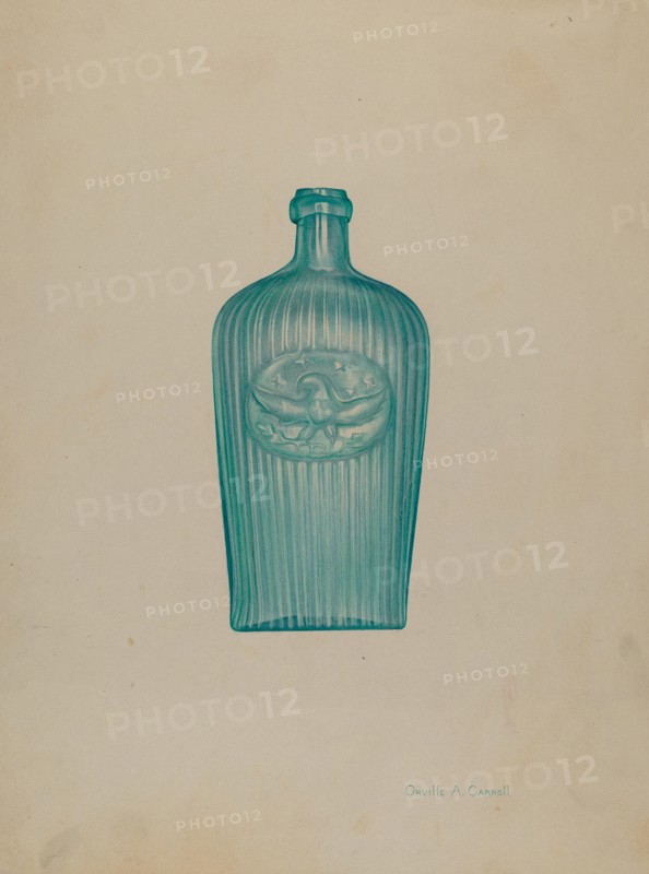 Glass Bottle, 1935/1942. Creator: Orville A. Carroll.